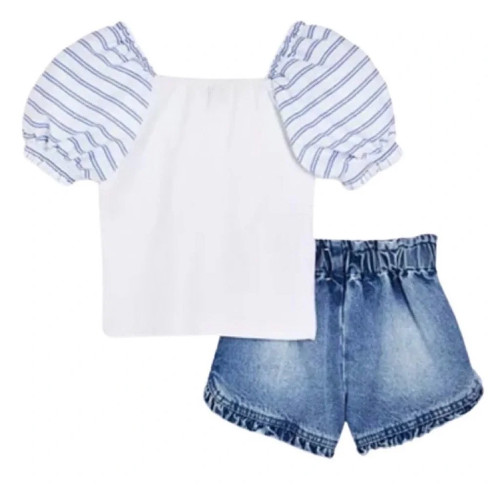 HABITUAL GIRLS PUFF SLEEVE TOP & DENIM SHORTS